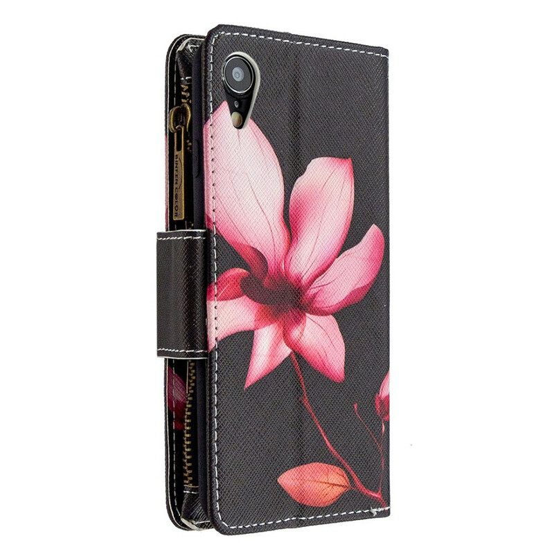 Nahkakotelo iPhone XR Flower Vetoketjullinen Tasku