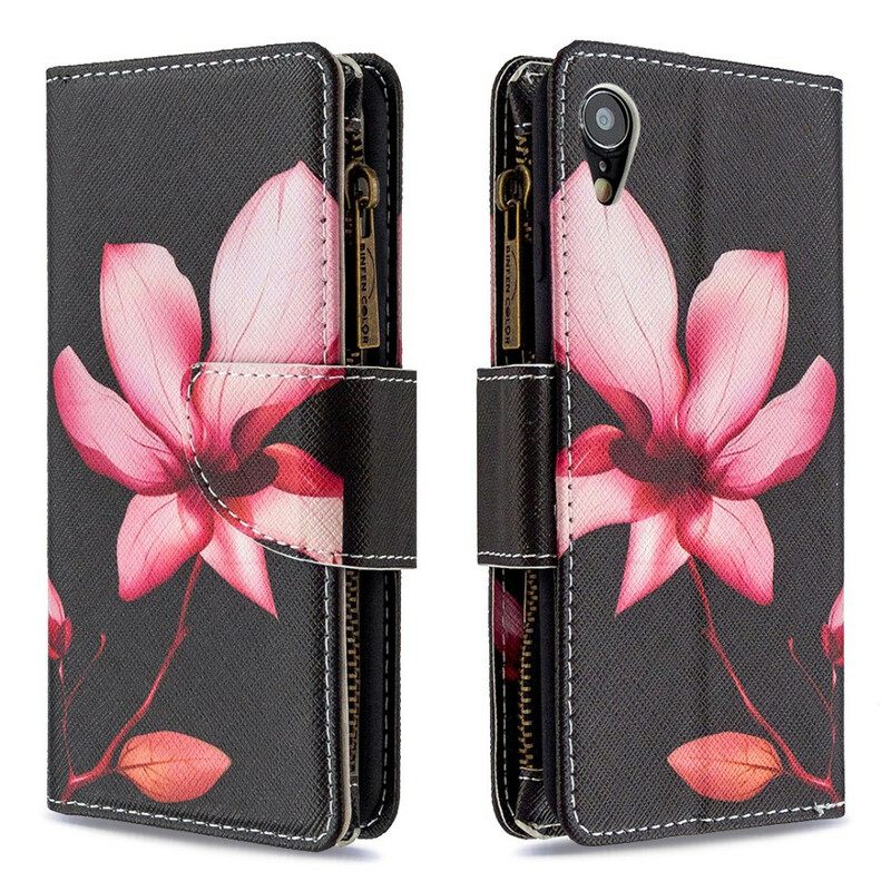 Nahkakotelo iPhone XR Flower Vetoketjullinen Tasku