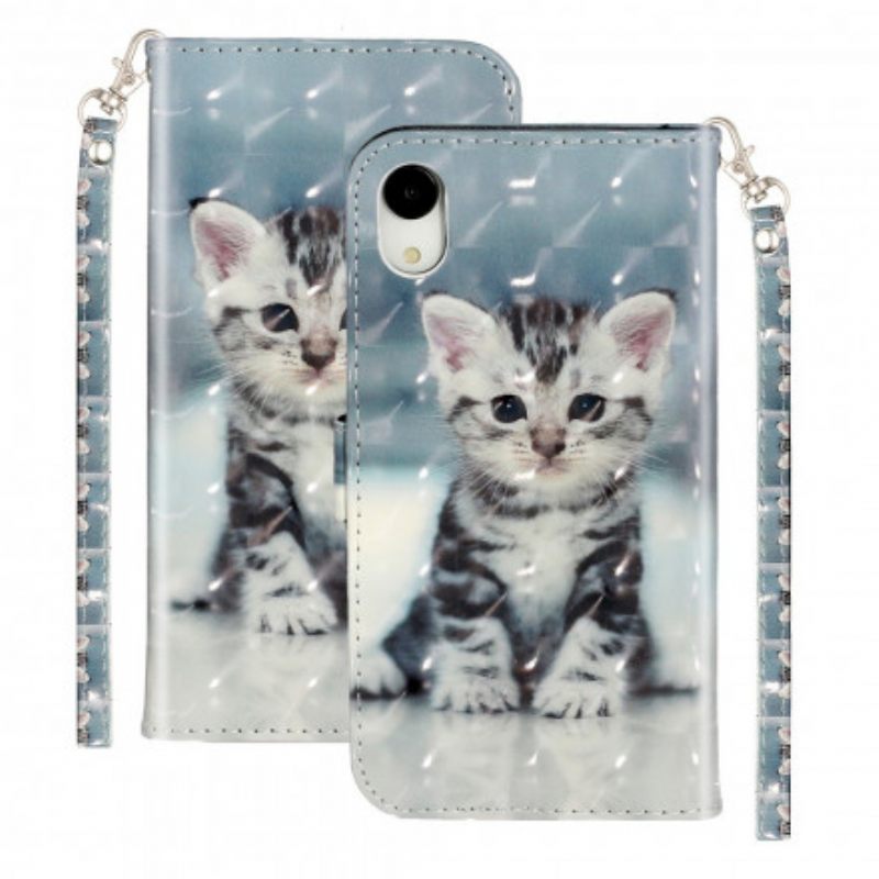 Nahkakotelo iPhone XR Suojaketju Kuori Kitten Light Strap Kohdevalot