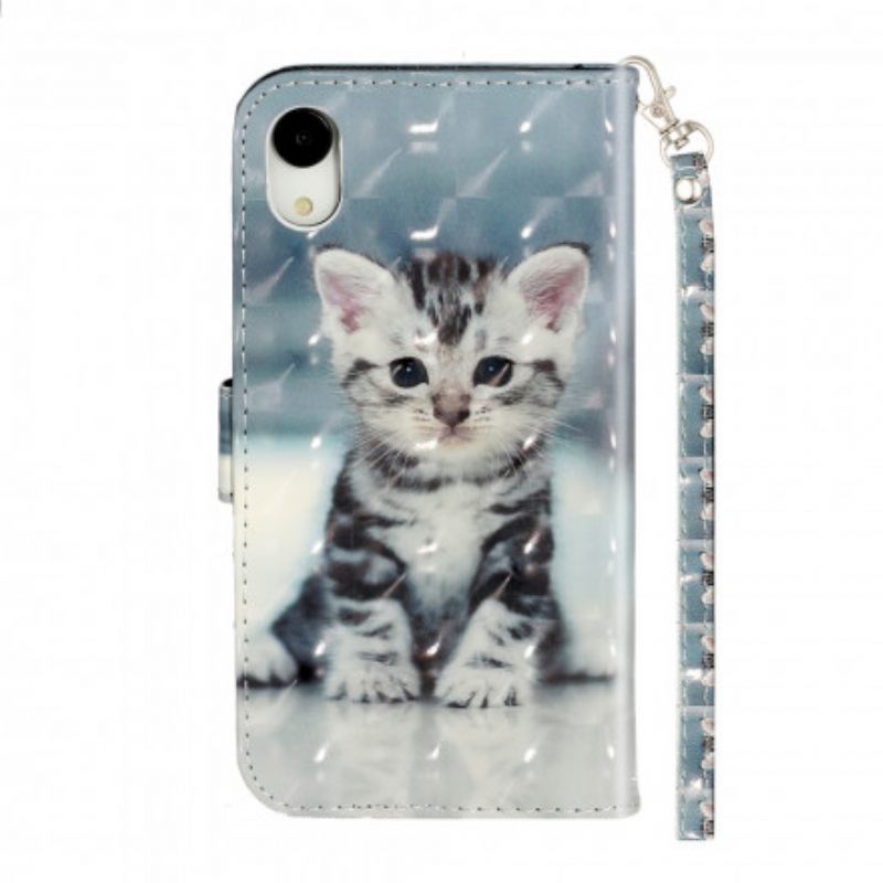 Nahkakotelo iPhone XR Suojaketju Kuori Kitten Light Strap Kohdevalot