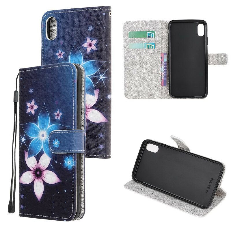 Nahkakotelo iPhone XR Suojaketju Kuori Lunar Strap Flowers