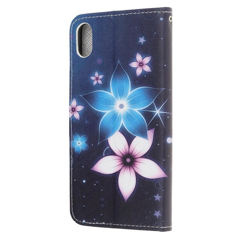 Nahkakotelo iPhone XR Suojaketju Kuori Lunar Strap Flowers