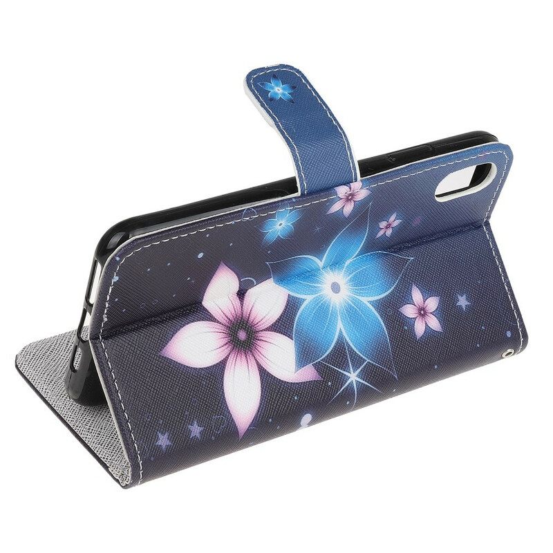 Nahkakotelo iPhone XR Suojaketju Kuori Lunar Strap Flowers