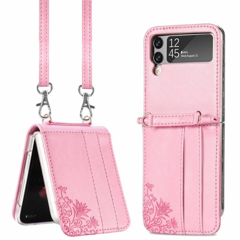 Kuori Samsung Galaxy Z Flip 4 Kotelot Flip Crossbody Flowers