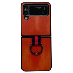 Kuori Samsung Galaxy Z Flip 4 Kotelot Flip Fire Leather Efekti Renkaalla