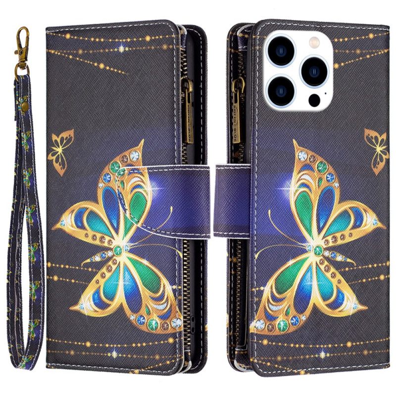 Kotelot iPhone 16 Pro Max Rhinestone Butterflies -lompakko