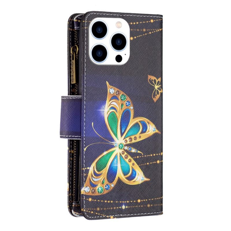 Kotelot iPhone 16 Pro Max Rhinestone Butterflies -lompakko