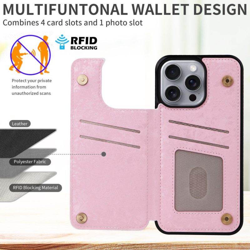 Kuori iPhone 16 Pro Max Rfid-estävä Kukkakorttikotelo