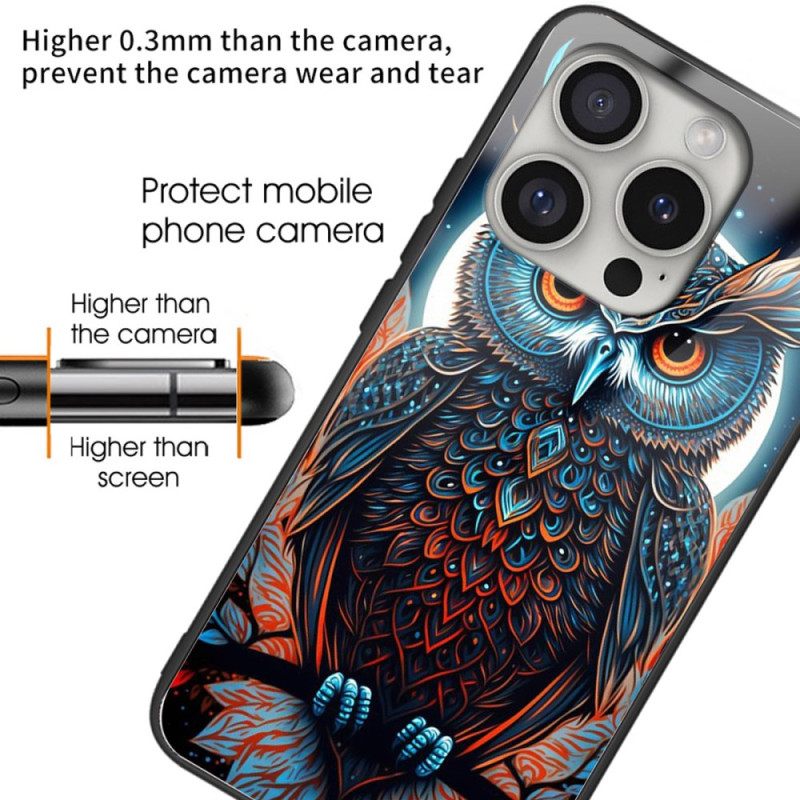 Kuori iPhone 16 Pro Max Tempered Glass Owl Print