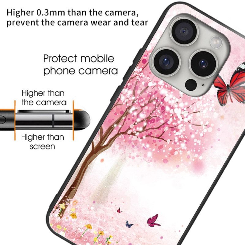 Puhelinkuoret iPhone 16 Pro Max Tempered Glass Cherry Blossoms