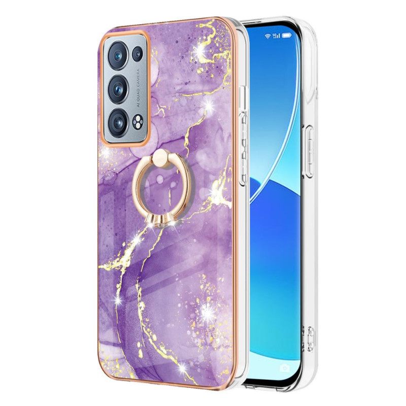 Case Oppo Reno 6 Pro 5G Marmori Ja Kultainen Filamenttikuvio Renkaalla