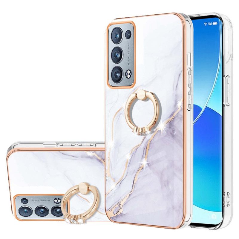 Case Oppo Reno 6 Pro 5G Marmori Ja Kultainen Filamenttikuvio Renkaalla