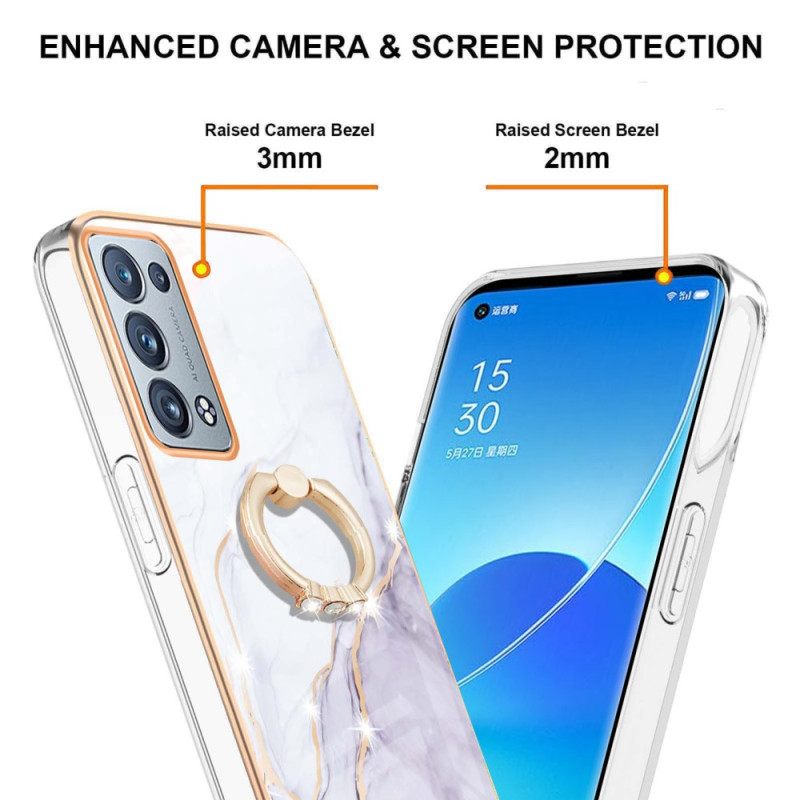 Case Oppo Reno 6 Pro 5G Marmori Ja Kultainen Filamenttikuvio Renkaalla