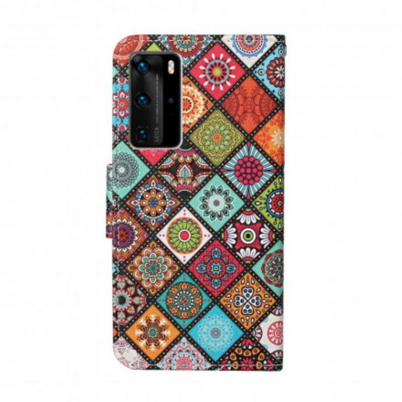 Kotelot Huawei P40 Pro Patchwork Mandalas Kaulanauhalla