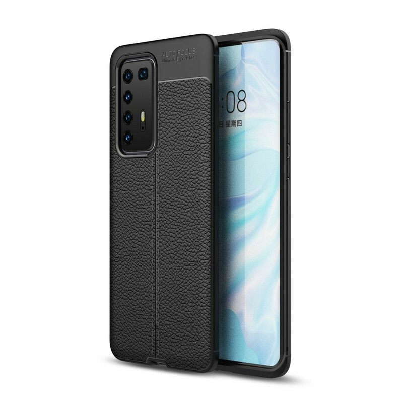 Kuori Huawei P40 Pro Double Line Litchi Leather Effect