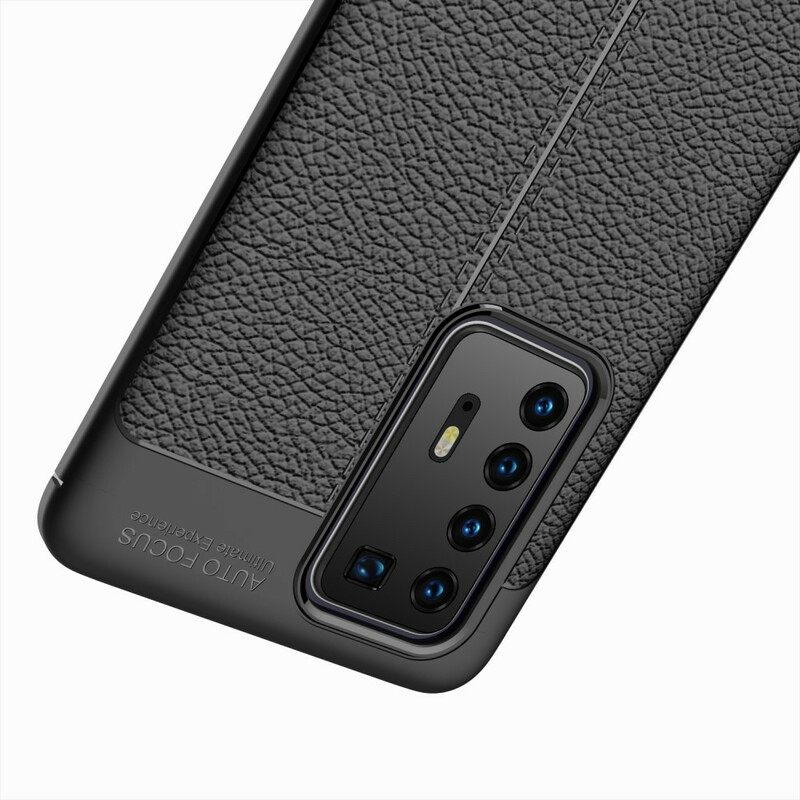 Kuori Huawei P40 Pro Double Line Litchi Leather Effect