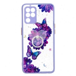 Case Oppo A94 5G Purple Flower Perhonen Sormuksella