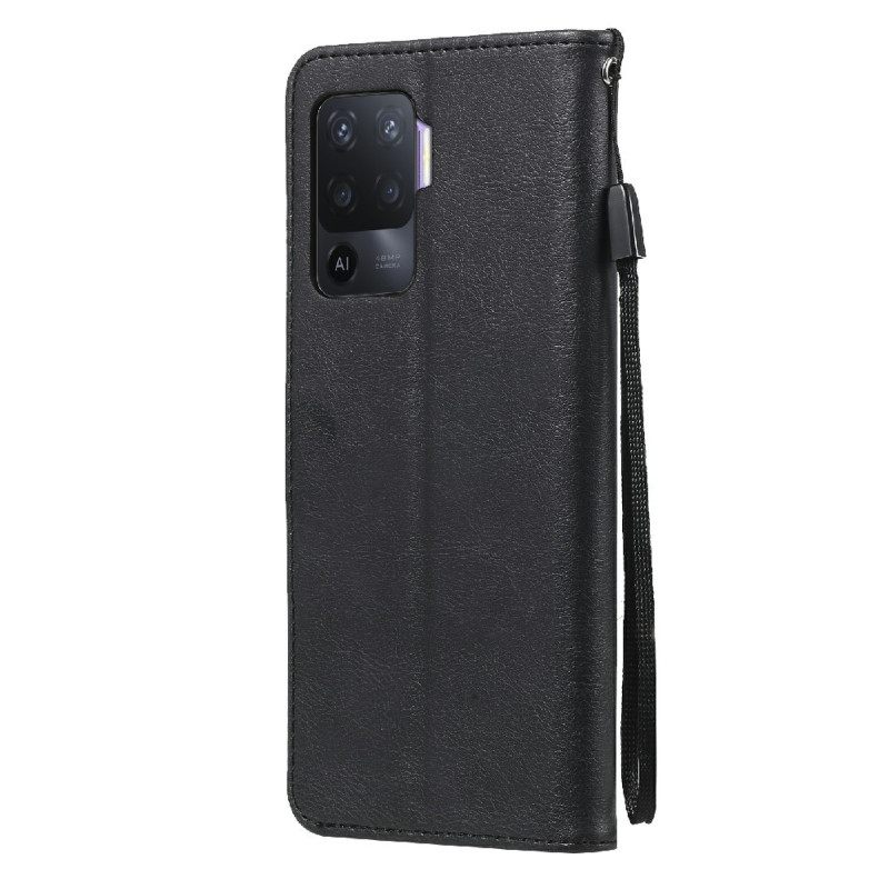 Flip Case Oppo A94 5G Keinonahka Kaulanauhalla