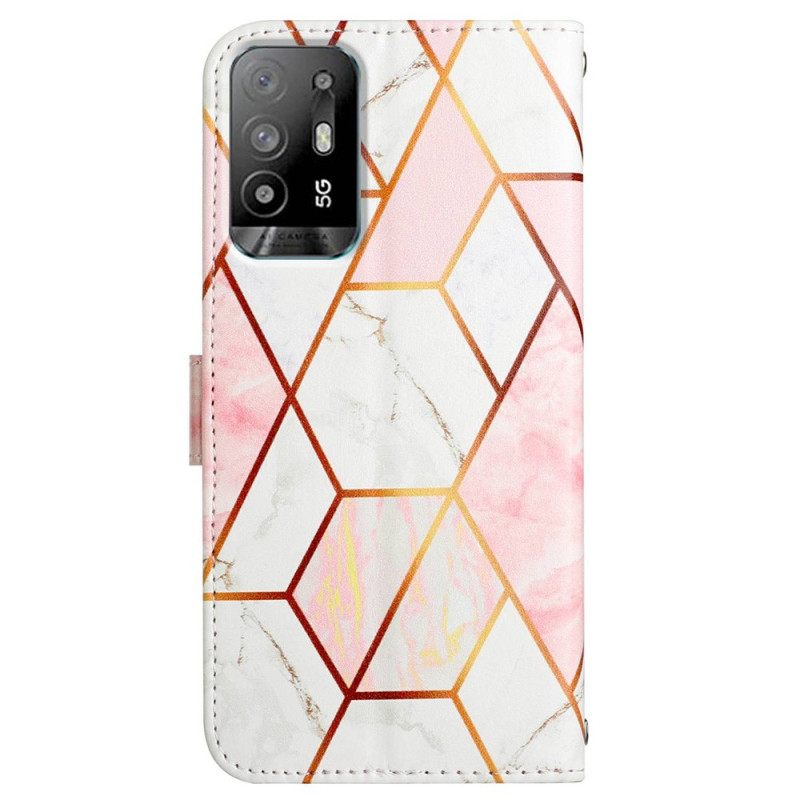 Flip Case Oppo A94 5G Marble Geometric Kaulanauhalla