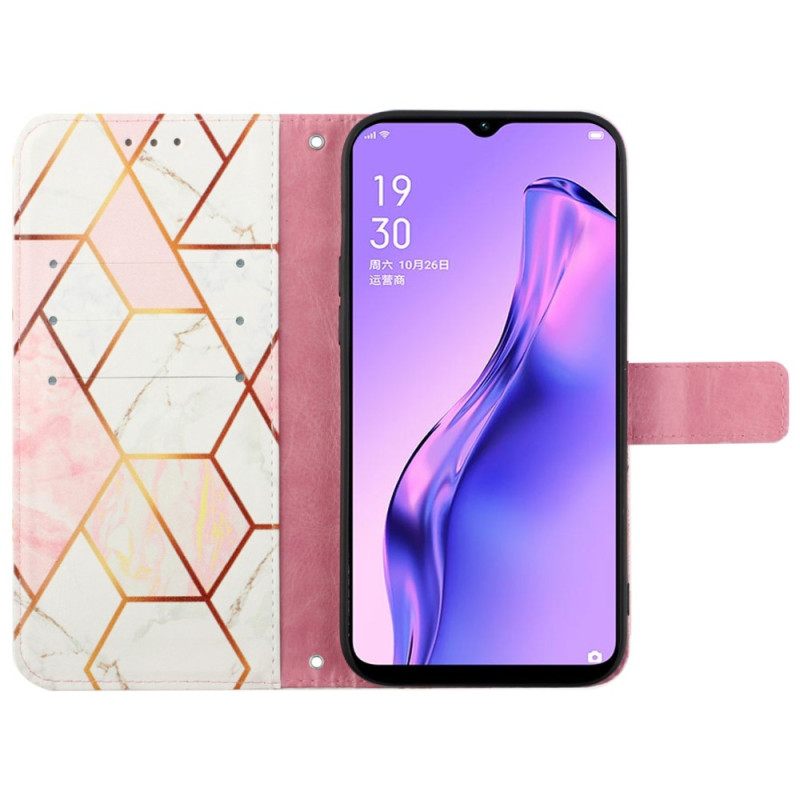 Flip Case Oppo A94 5G Marble Geometric Kaulanauhalla