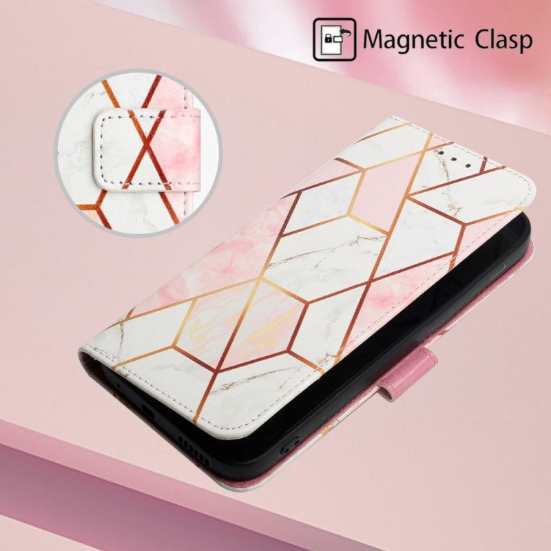 Flip Case Oppo A94 5G Marble Geometric Kaulanauhalla