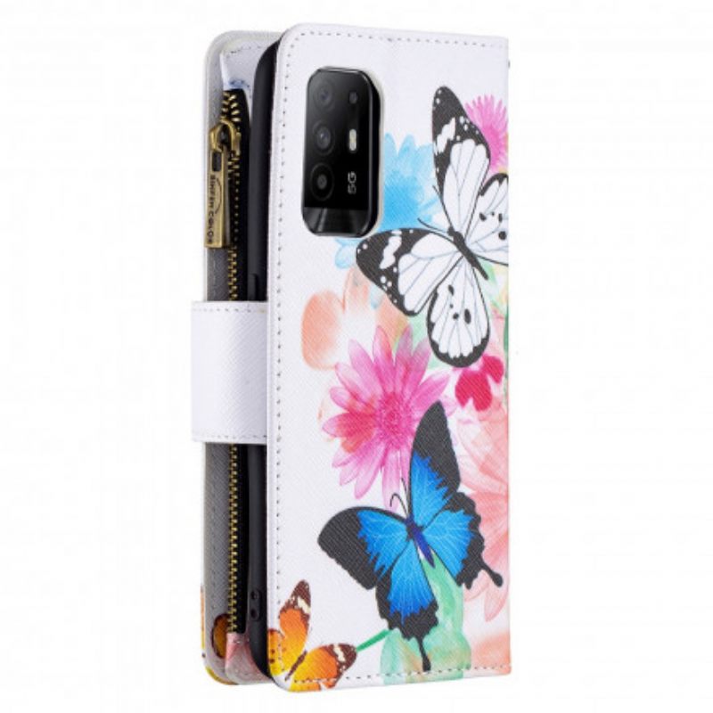 Kotelot Oppo A94 5G Butterflies Vetoketjullinen Tasku