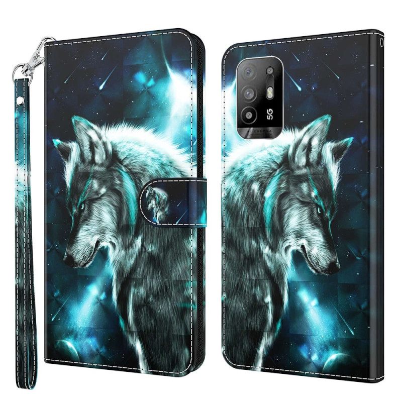 Kotelot Oppo A94 5G Wolf Kaulanauhan Kanssa