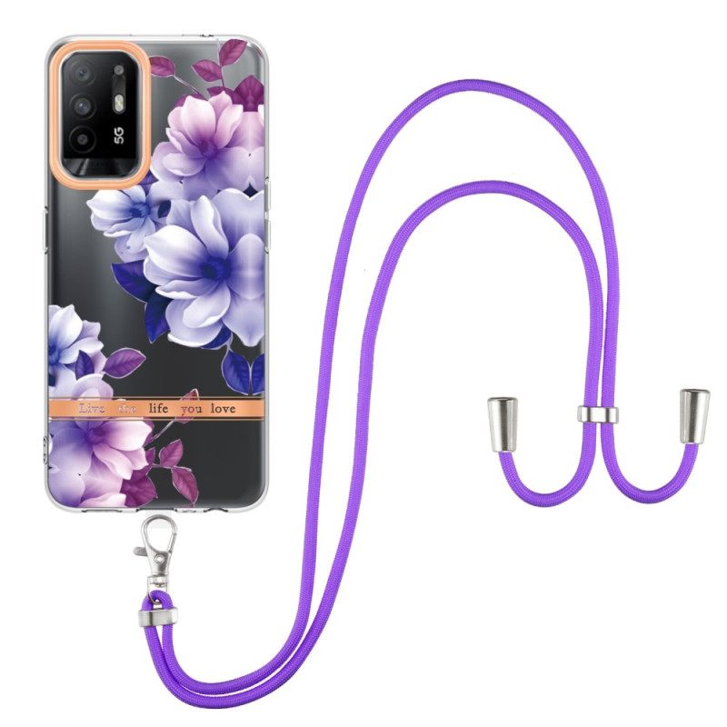 Kuori Oppo A94 5G Kiristysnyörillä Flower Cordille