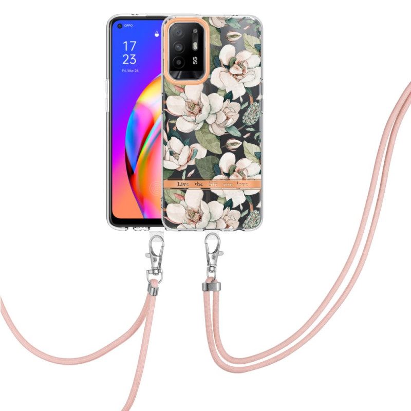 Kuori Oppo A94 5G Kiristysnyörillä Flower Cordille