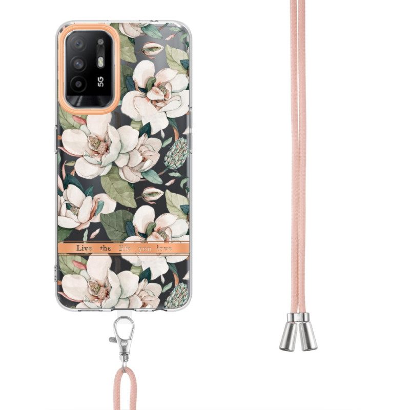 Kuori Oppo A94 5G Kiristysnyörillä Flower Cordille