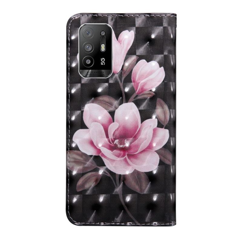 Nahkakotelo Oppo A94 5G Flowers Kaulanauhalla