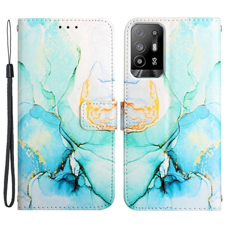 Nahkakotelo Oppo A94 5G Marble Kaulanauhalla