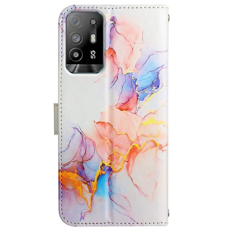 Nahkakotelo Oppo A94 5G Marble Kaulanauhalla