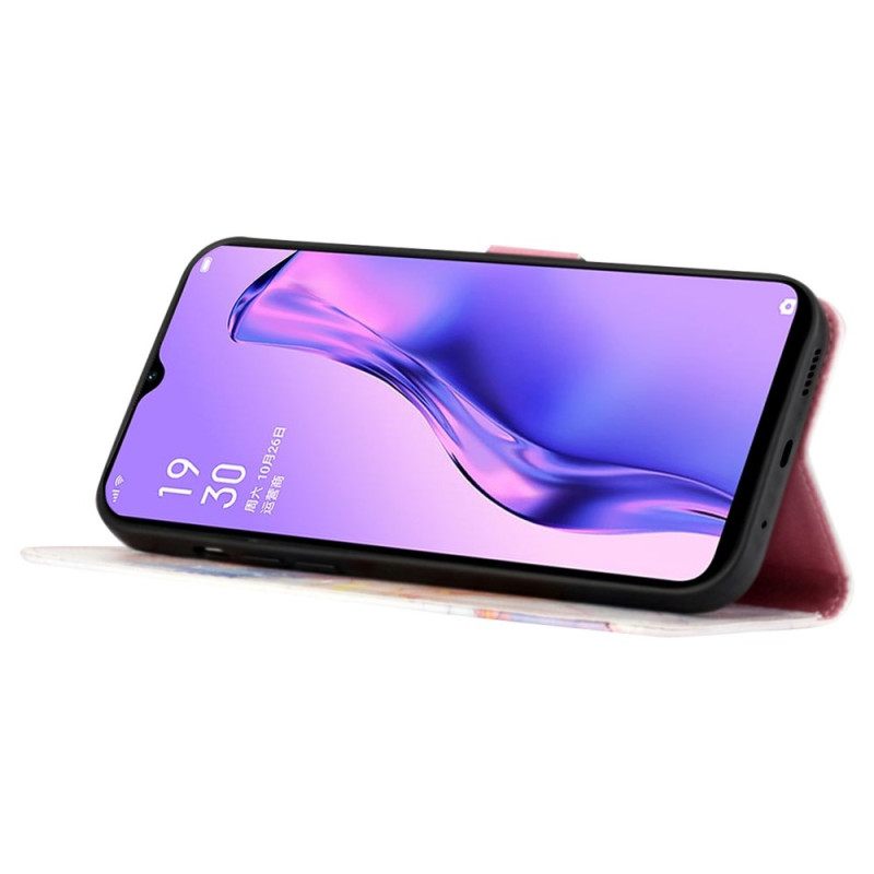 Nahkakotelo Oppo A94 5G Marble Kaulanauhalla