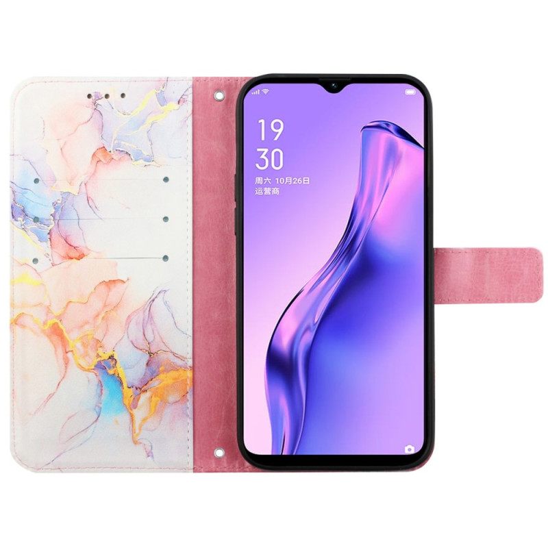 Nahkakotelo Oppo A94 5G Marble Kaulanauhalla