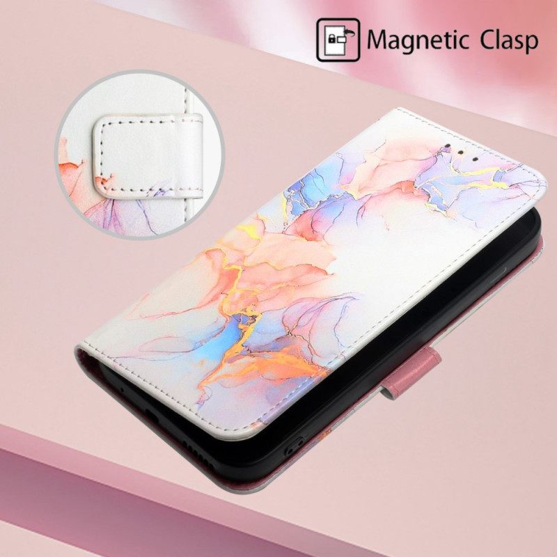 Nahkakotelo Oppo A94 5G Marble Kaulanauhalla