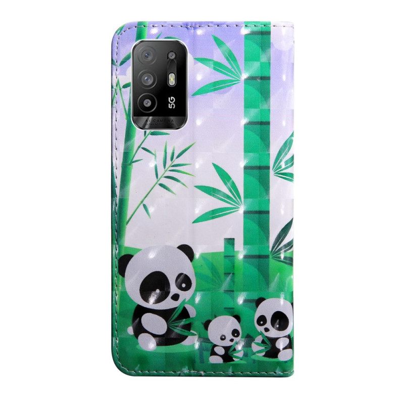 Nahkakotelo Oppo A94 5G Panda Kaulanauhalla