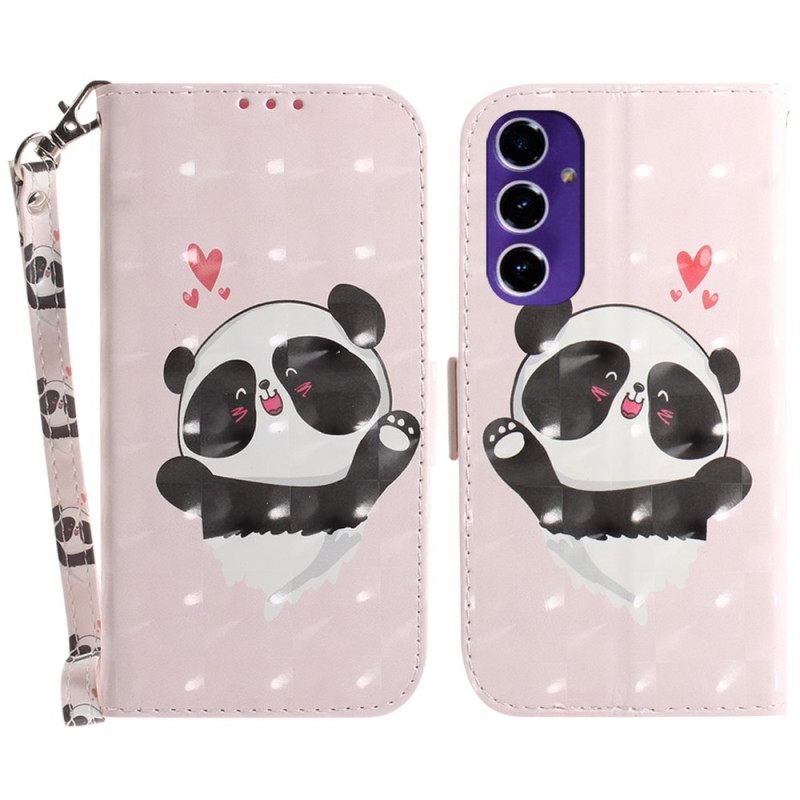 Nahkakotelo Samsung Galaxy S24 Fe Panda Love Hihnalla