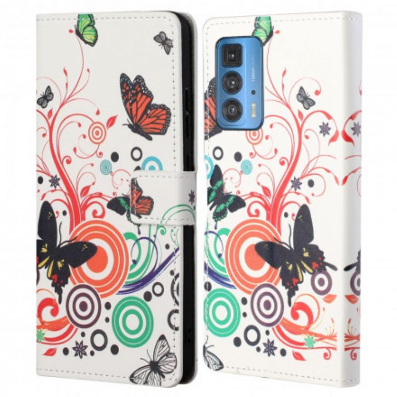 Flip Case Motorola Edge 20 Pro Perhosia Ja Kukkia