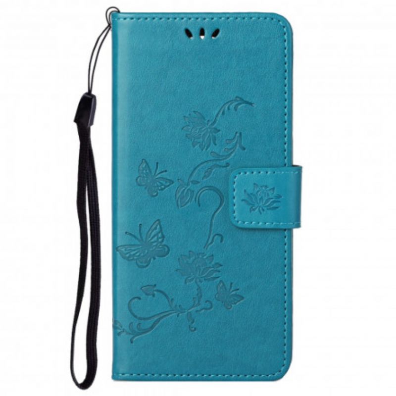 Kotelot Motorola Edge 20 Pro Suojaketju Kuori Butterflies And Flowers Strap