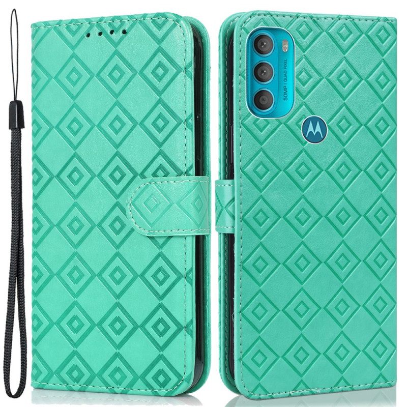 Flip Case Moto G71 5G Keinonahkainen Ruudullinen Kuvio