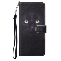 Kotelot Moto G71 5G Suojaketju Kuori Black Cat Eyes Hihnalla