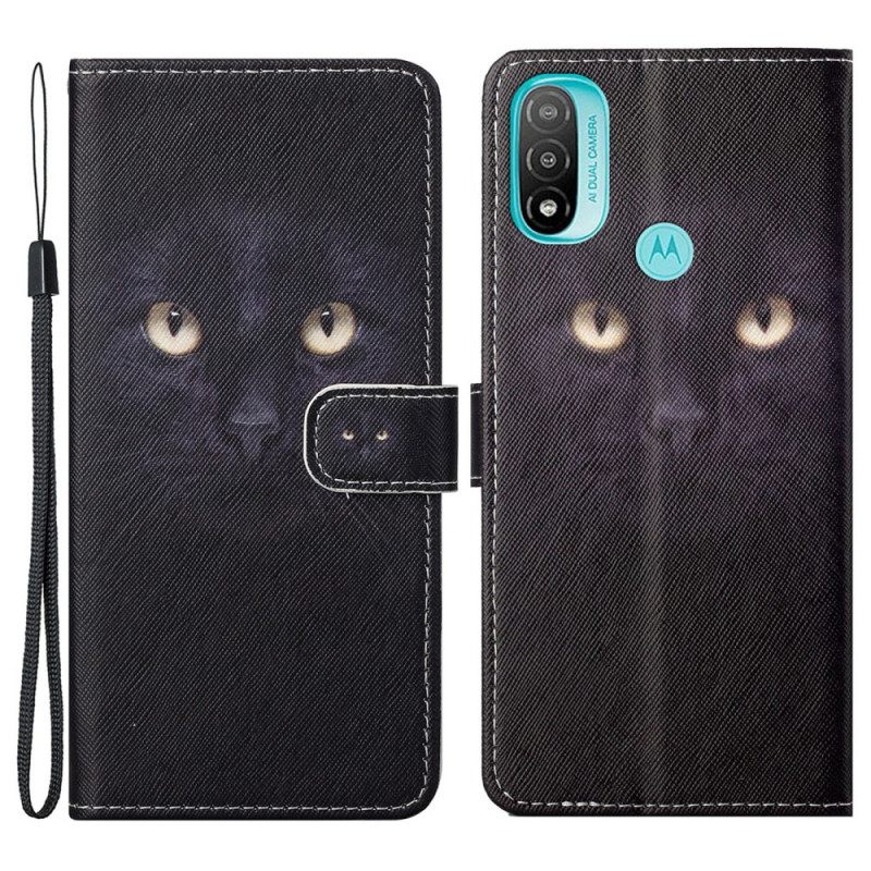 Kotelot Moto G71 5G Suojaketju Kuori Black Cat Eyes Hihnalla