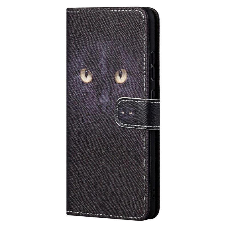 Kotelot Moto G71 5G Suojaketju Kuori Black Cat Eyes Hihnalla