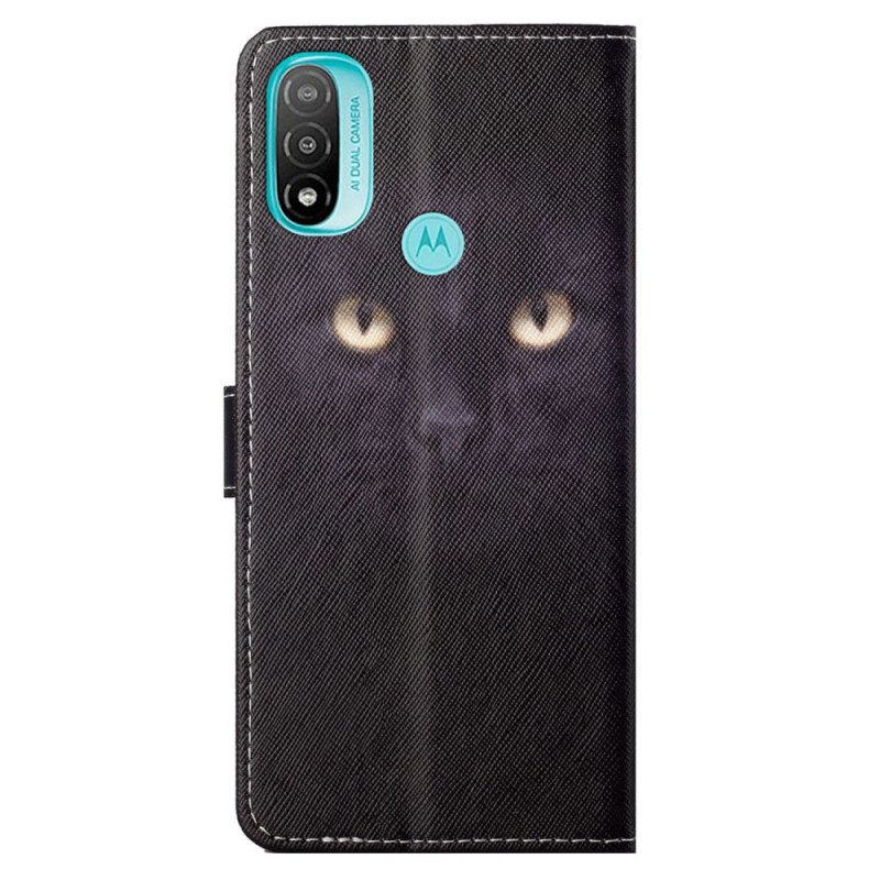 Kotelot Moto G71 5G Suojaketju Kuori Black Cat Eyes Hihnalla