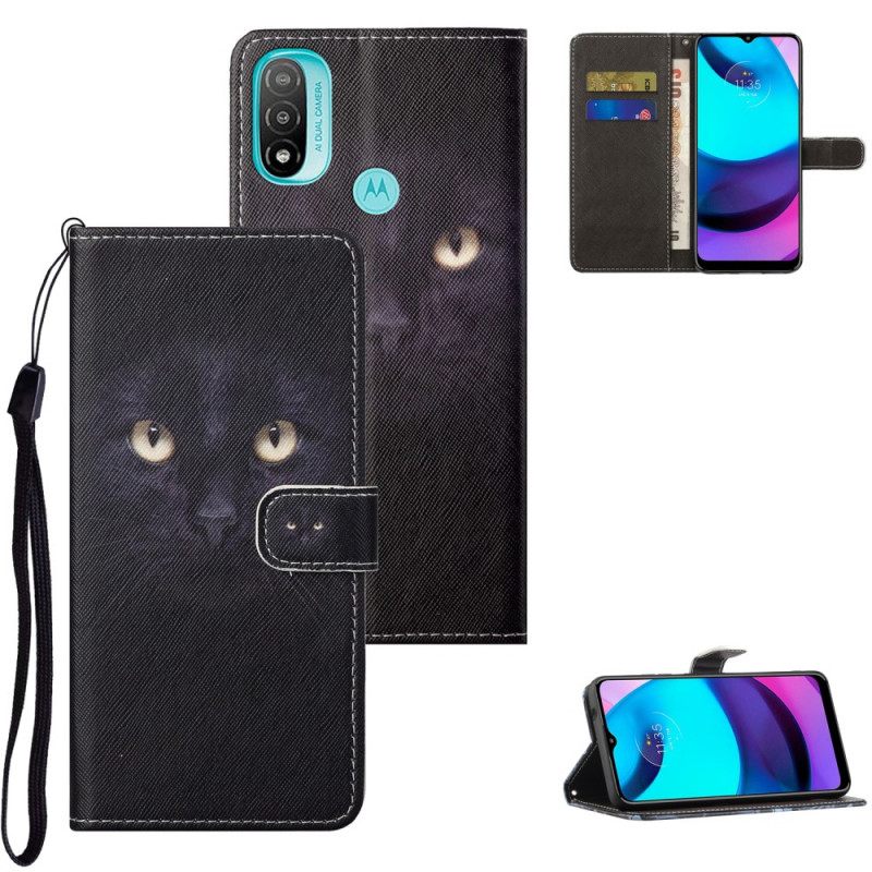 Kotelot Moto G71 5G Suojaketju Kuori Black Cat Eyes Hihnalla