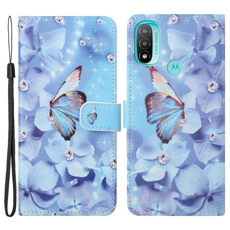 Kotelot Moto G71 5G Suojaketju Kuori Diamond Butterflies Hihnalla