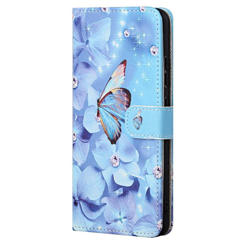 Kotelot Moto G71 5G Suojaketju Kuori Diamond Butterflies Hihnalla