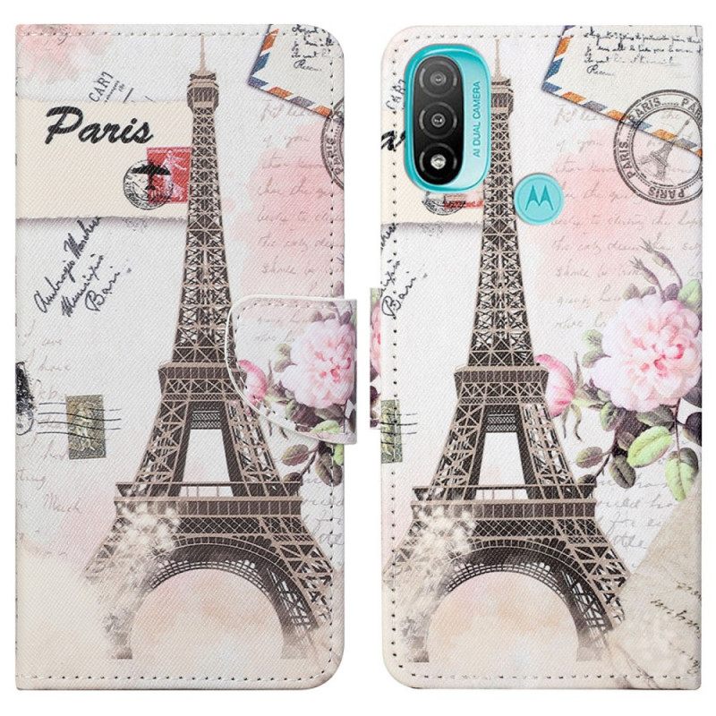 Nahkakotelo Moto G71 5G Retro Eiffel-torni