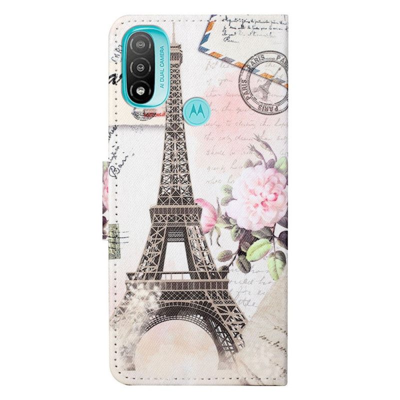 Nahkakotelo Moto G71 5G Retro Eiffel-torni